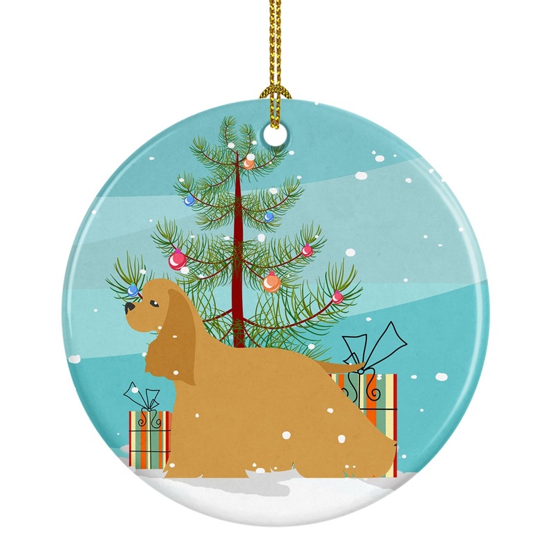 Cocker Spaniel Merry Christmas Tree Ornament - Round Ceramic Ornament  Artist-Designed Keepsake Decoration BB2904CO1
