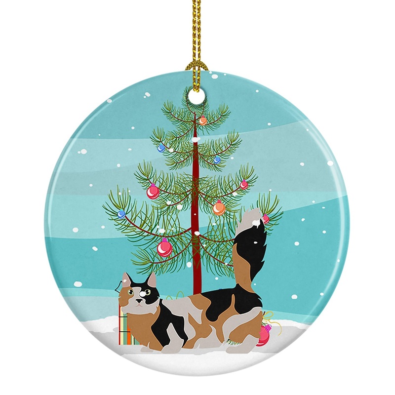 Munchkin #3 Cat Merry Christmas Ornament - Round Ceramic Ornament  Artist-Designed Keepsake Decoration