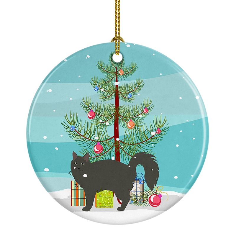 Nebelung #3 Cat Merry Christmas Ornament - Round Ceramic Ornament  Artist-Designed Keepsake Decoration