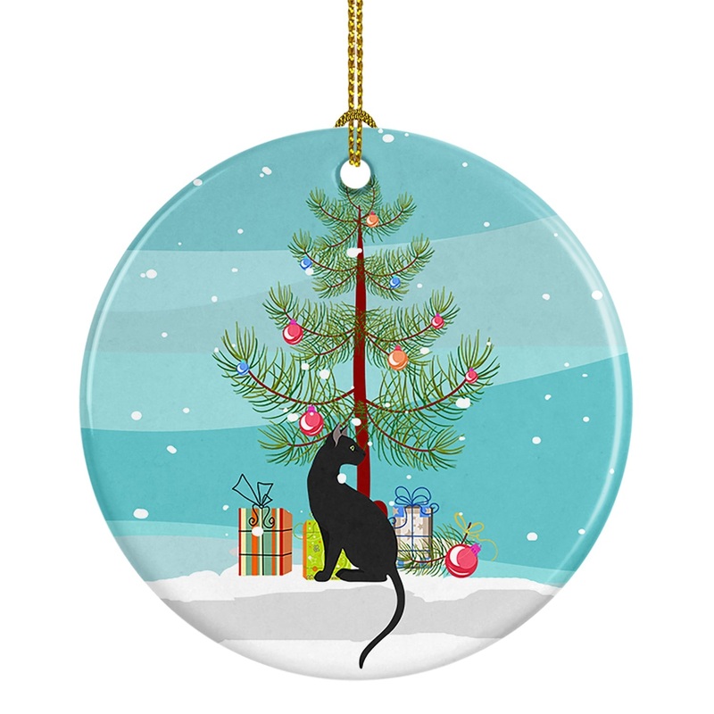 Pantherette Cat Merry Christmas Ornament - Round Ceramic Ornament  Artist-Designed Keepsake Decoration
