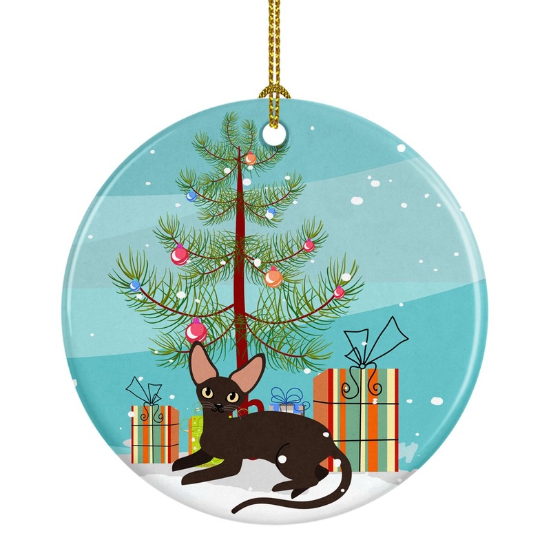 Peterbald Cat Merry Christmas Tree Ornament - Round Ceramic Ornament  Artist-Designed Keepsake Decoration BB4426CO1