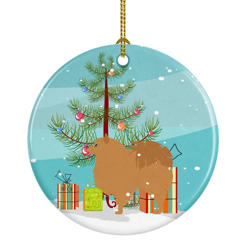 Pomeranian Merry Christmas Tree Ornament - Round Ceramic Ornament  Artist-Designed Keepsake Decoration BB2960CO1