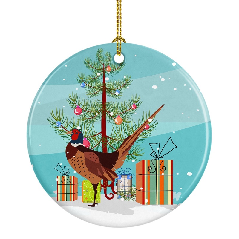 Ring-necked Common Pheasant Christmas Ornament - Round Ceramic Ornament  Artist-Designed Keepsake Decoration BB9297CO1