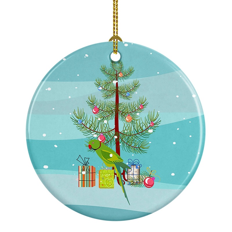 Ring-Necked Parakeet Merry Christmas Ornament - Round Ceramic Ornament  Artist-Designed Keepsake Decoration
