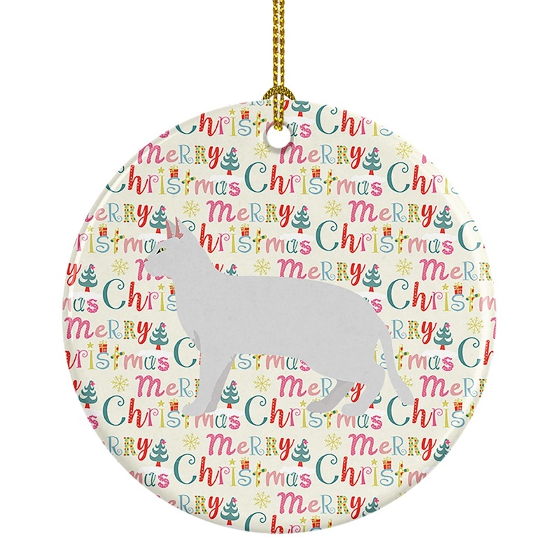 Russian White Black #2 Cat Christmas Ceramic Ornament