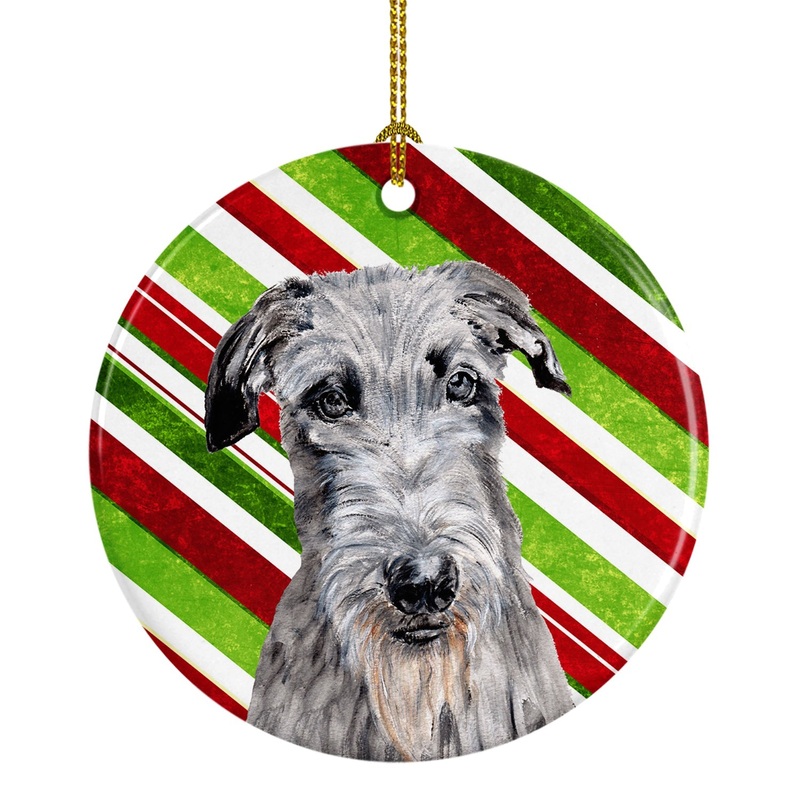 Scottish Deerhound Candy Cane Christmas Ornament - Round Ceramic Ornament  Artist-Designed Keepsake Decoration SC9802CO1
