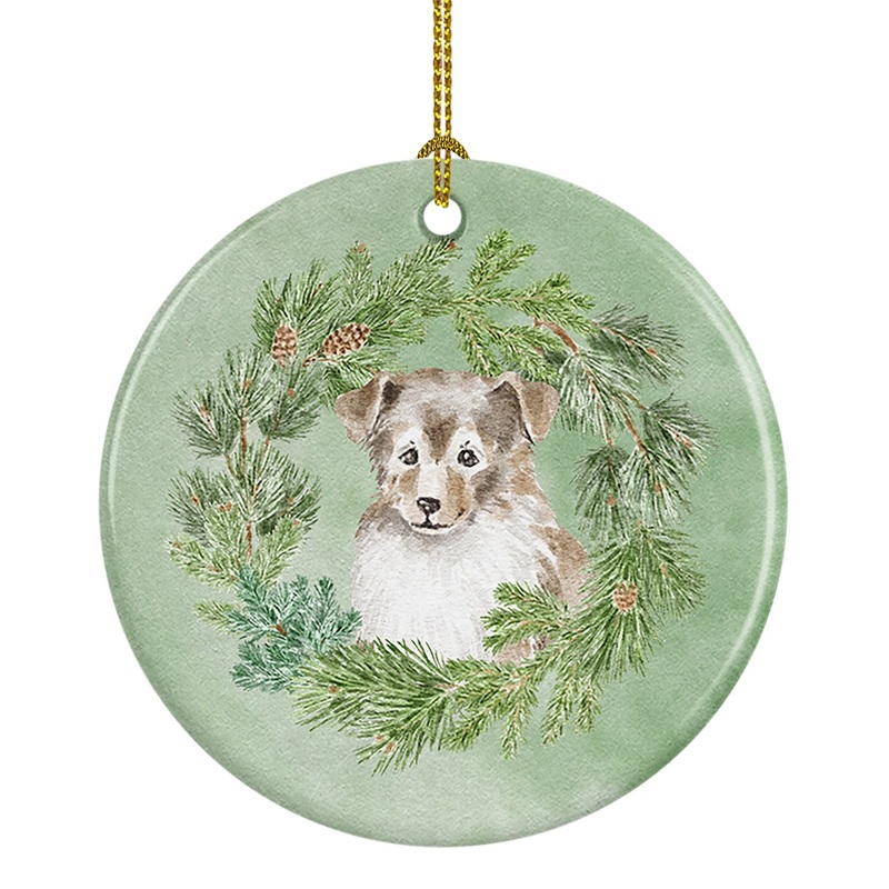 Sheltie/Shetland Sheepdog Puppy Sable Smile Christmas Wreath Ceramic Ornament