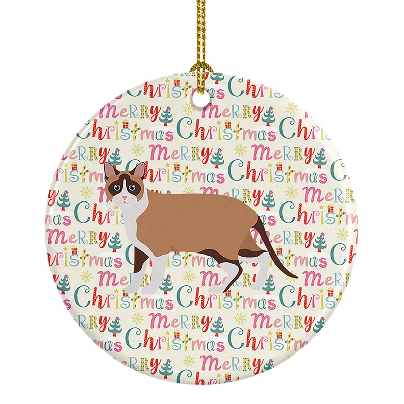 Snowshoe Cat Christmas Ceramic Ornament