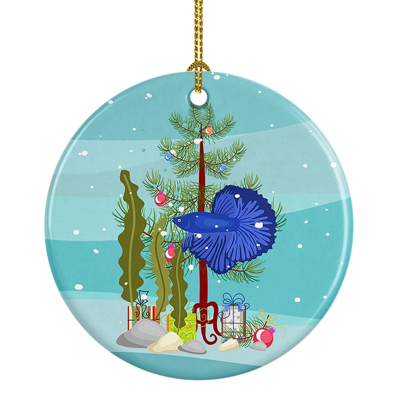 Super Delta Tail Betta Merry Christmas Ornament - Round Ceramic Ornament  Artist-Designed Keepsake Decoration