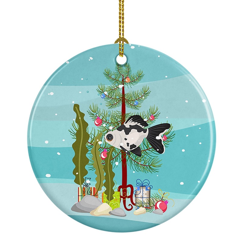 Telescope Eye Goldfish Merry Christmas Ornament - Round Ceramic Ornament  Artist-Designed Keepsake Decoration