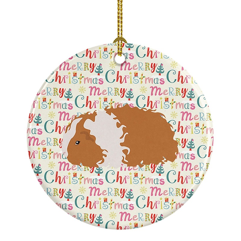 Texel Guinea Pig Christmas Ceramic Ornament