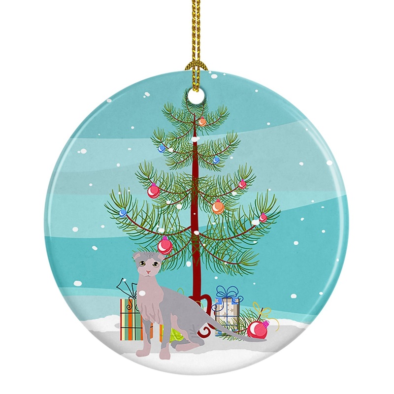 Ukrainian Levkoy Cat Merry Christmas Ornament - Round Ceramic Ornament  Artist-Designed Keepsake Decoration