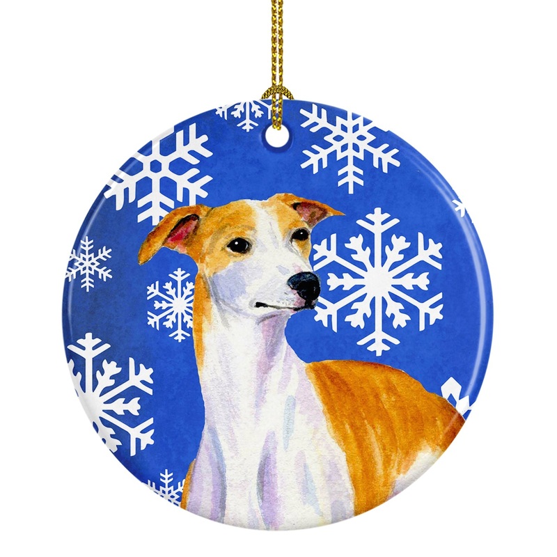 Whippet Winter Snowflake Holiday Ornament - Round Ceramic Ornament  Artist-Designed Keepsake Decoration LH9283