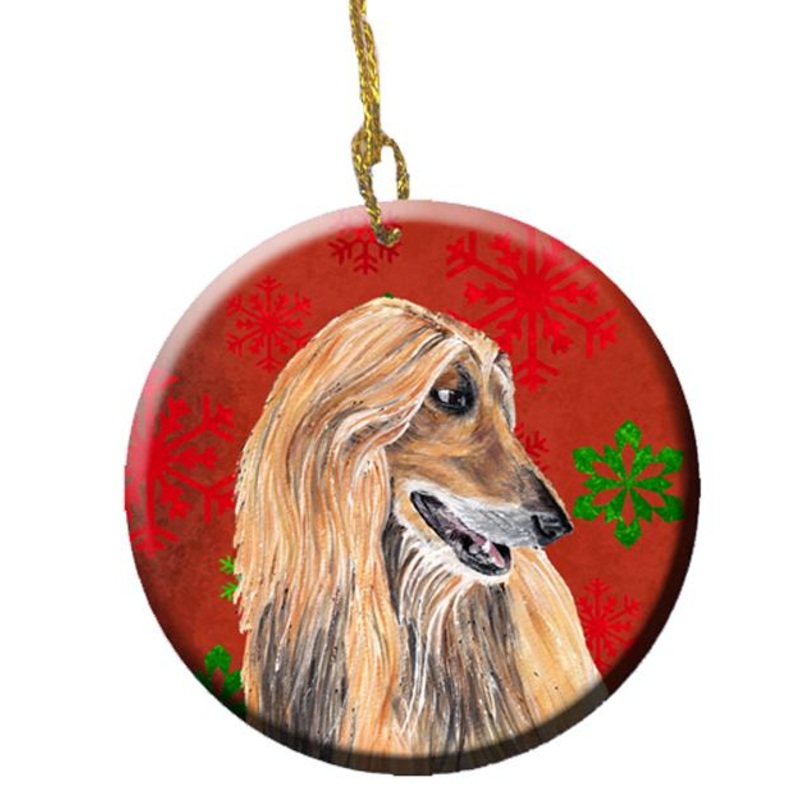 Afghan Hound Red Snowflakes Holiday Christmas  Ornament - Round Ceramic Ornament  Artist-Designed Keepsake Decoration SC9501CO1