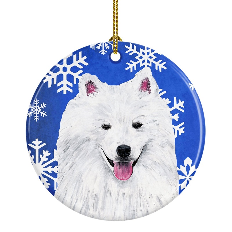 American Eskimo Winter Snowflakes Holiday Ornament - Round Ceramic Ornament  Artist-Designed Keepsake Decoration SC9379