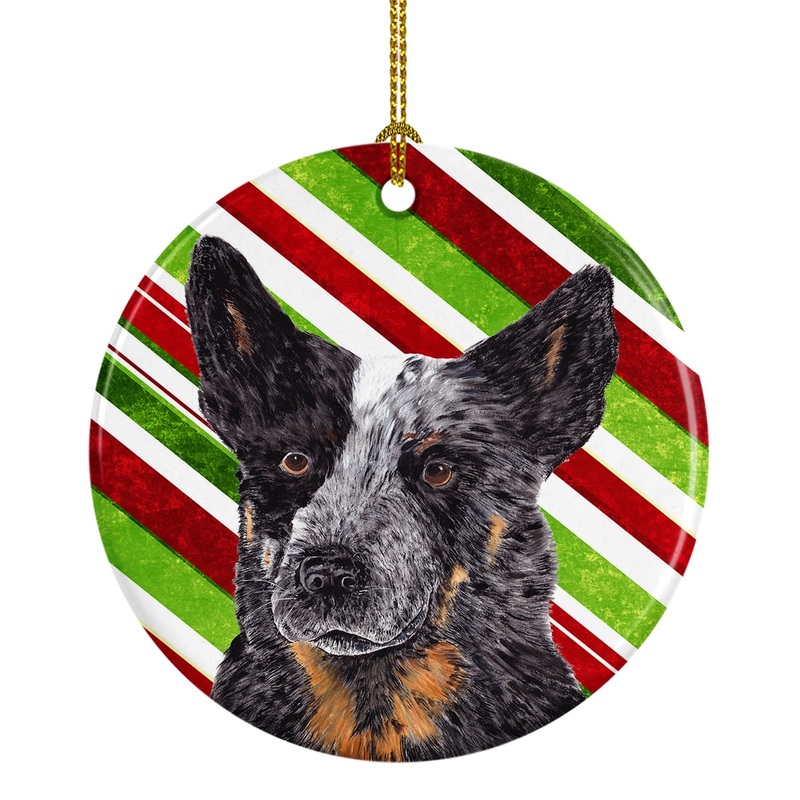 Australian Cattle Dog Candy Cane Holiday Christmas  Ornament - Round Ceramic Ornament  Artist-Designed Keepsake Decoration SC9356