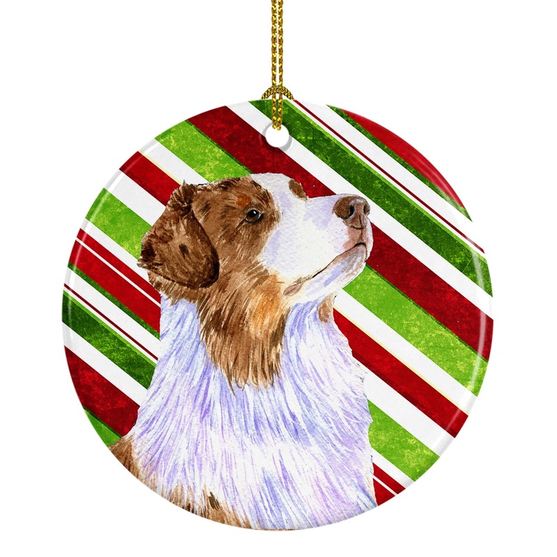 Australian Shepherd Candy Cane Holiday Christmas Ornament - Round Ceramic Ornament  Artist-Designed Keepsake Decoration LH9228
