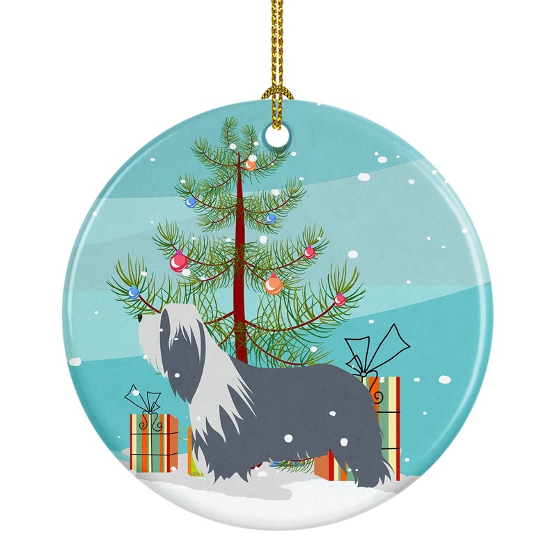 Bearded Collie Dog Merry Christmas Tree Ornament - Round Ceramic Ornament  Artist-Designed Keepsake Decoration BB2935CO1