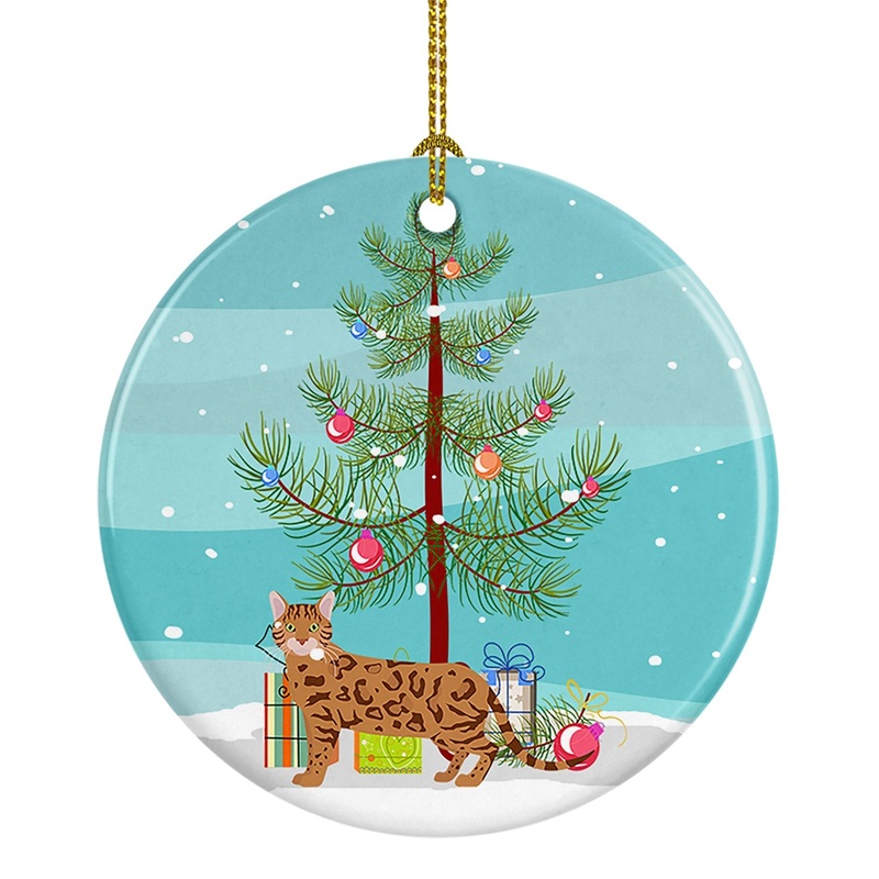 Bengal #2 Cat Merry Christmas Ornament - Round Ceramic Ornament  Artist-Designed Keepsake Decoration