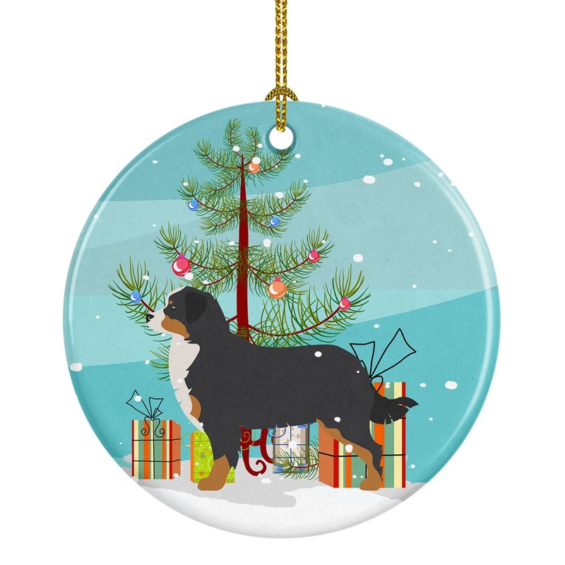 Bernese Mountain Dog Merry Christmas Tree Ornament - Round Ceramic Ornament  Artist-Designed Keepsake Decoration BB2937CO1