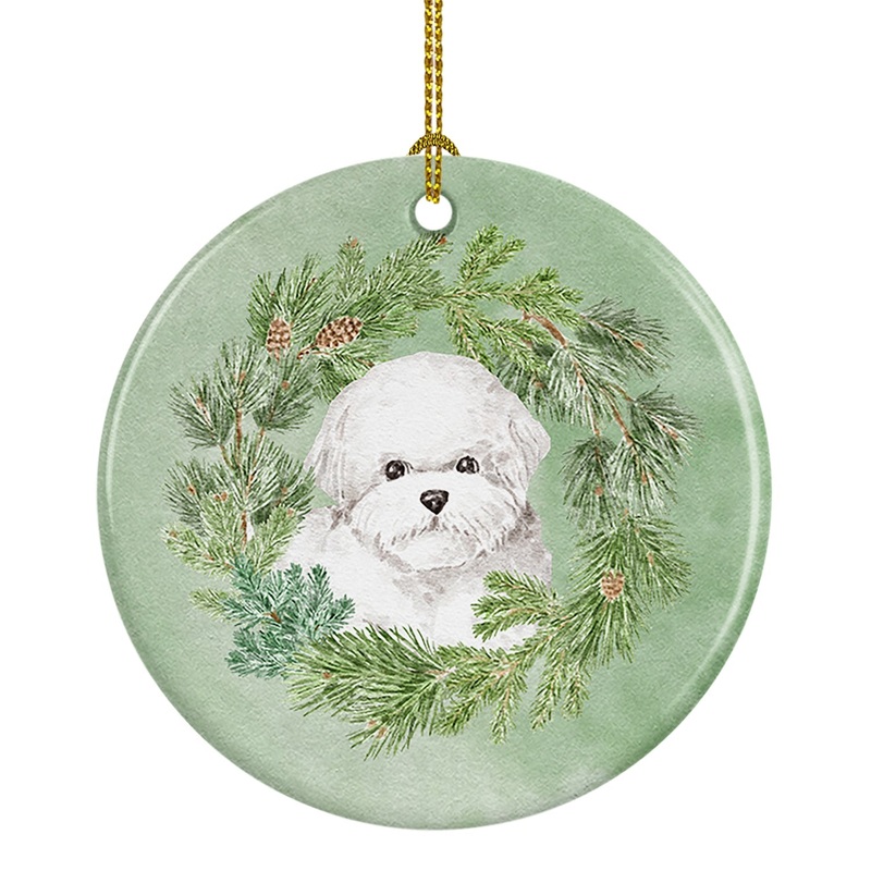 Bichon Frise Christmas Wreath Ceramic Ornament