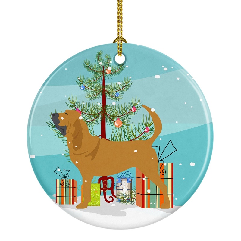 Bloodhound Merry Christmas Tree Ornament - Round Ceramic Ornament  Artist-Designed Keepsake Decoration BB2902CO1