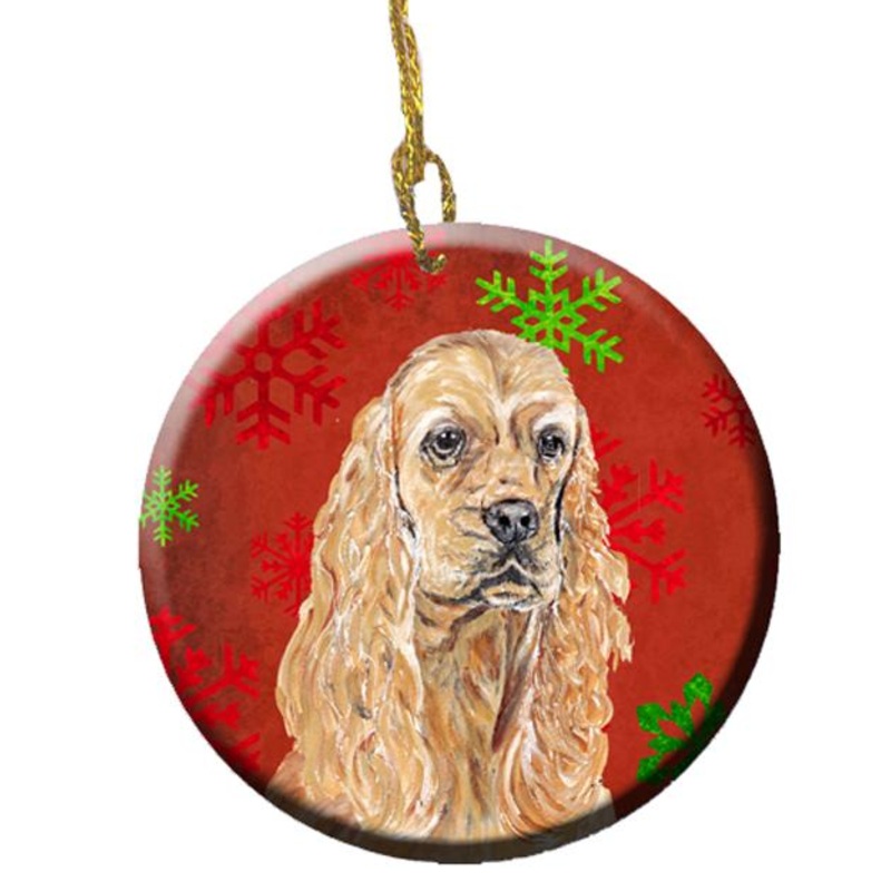 Buff Cocker Spaniel Red Snowflakes Holiday Ceramic Ornament SC9584CO1