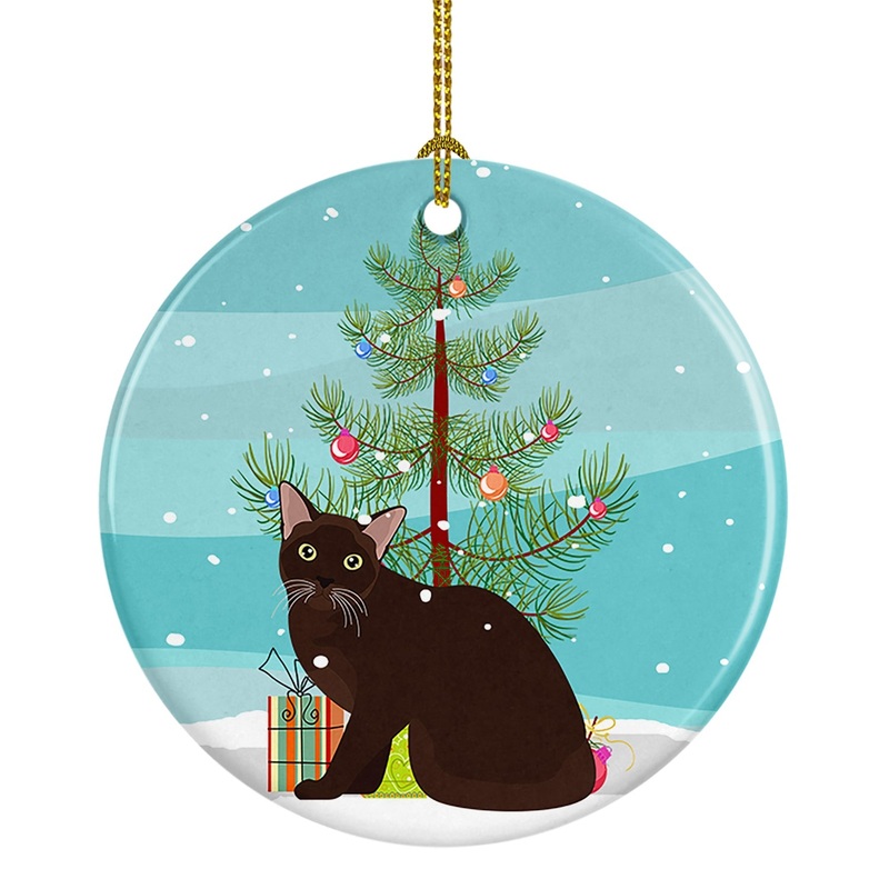 Burmese #1 Cat Merry Christmas Ornament - Round Ceramic Ornament  Artist-Designed Keepsake Decoration
