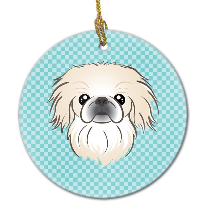 Checkerboard Blue Pekingese Ceramic Ornament BB1159CO1