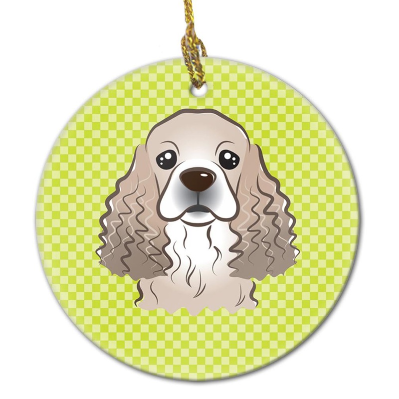 Checkerboard Lime Green Cocker Spaniel Ceramic Ornament BB1278CO1