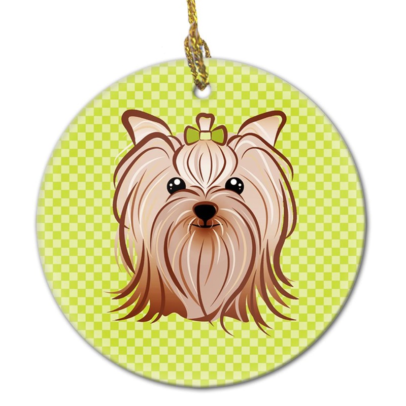 Checkerboard Lime Green Yorkie Yorkishire Terrier Ceramic Ornament BB1266CO1