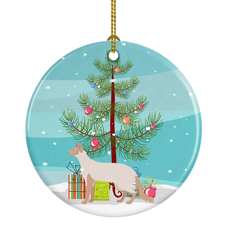 Colorpoint Longhair #2 Cat Merry Christmas Ornament - Round Ceramic Ornament  Artist-Designed Keepsake Decoration