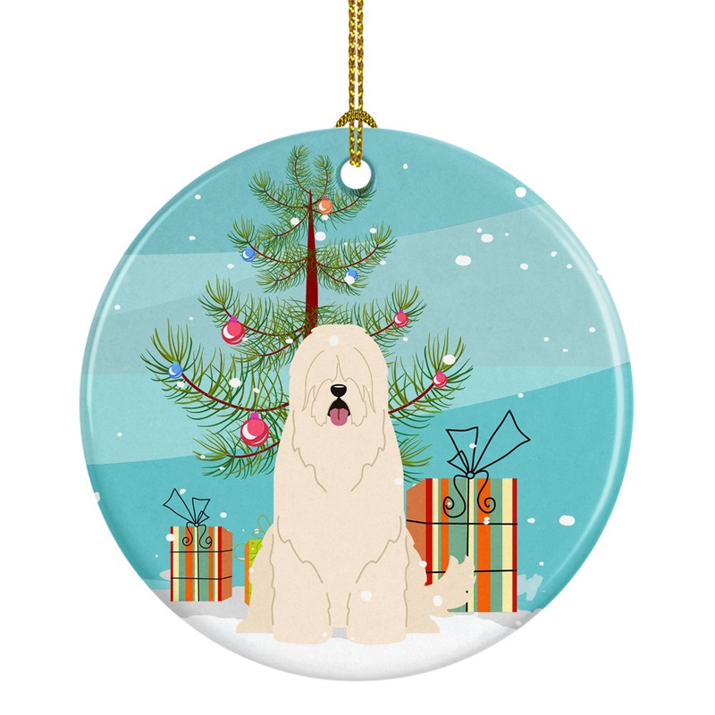 Merry Christmas Tree South Russian Sheepdog Ornament - Round Ceramic Ornament  Artist-Designed Keepsake Decoration BB4149CO1