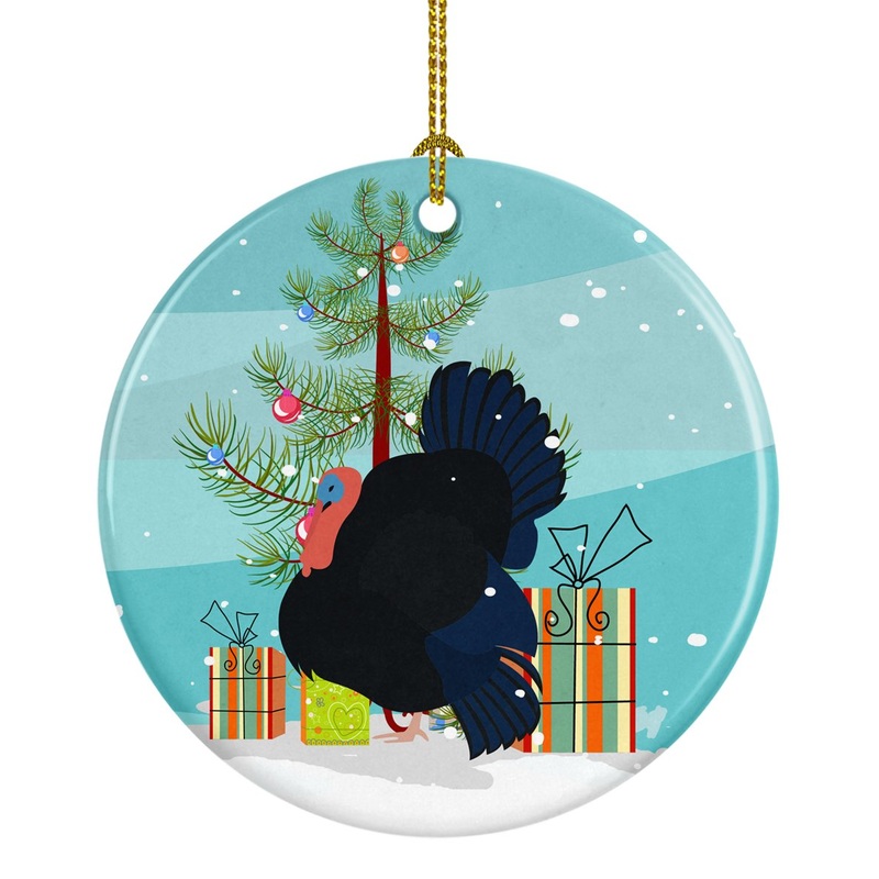 Norfolk Black Turkey Christmas Ornament - Round Ceramic Ornament  Artist-Designed Keepsake Decoration BB9352CO1