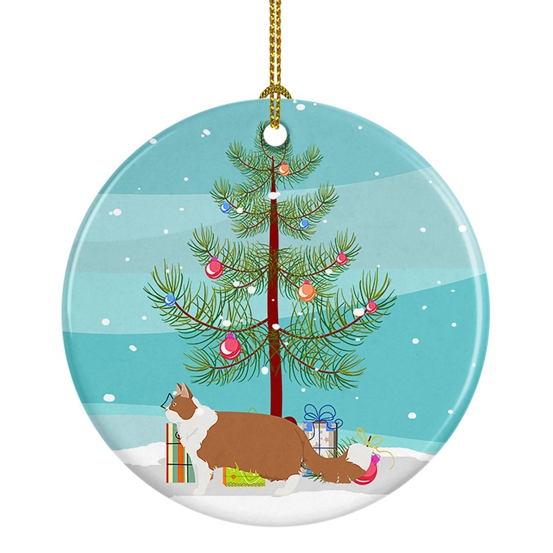 Norwegian Forest #2 Cat Merry Christmas Ornament - Round Ceramic Ornament  Artist-Designed Keepsake Decoration
