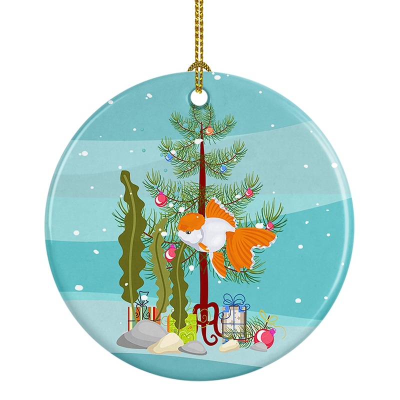 Oranda Red Cap Goldfish Merry Christmas Ornament - Round Ceramic Ornament  Artist-Designed Keepsake Decoration