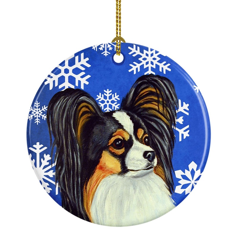 Papillon Winter Snowflake Holiday Ornament - Round Ceramic Ornament  Artist-Designed Keepsake Decoration LH9300