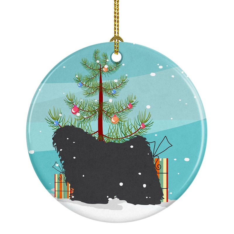 Puli Merry Christmas Tree Ornament - Round Ceramic Ornament  Artist-Designed Keepsake Decoration BB2981CO1