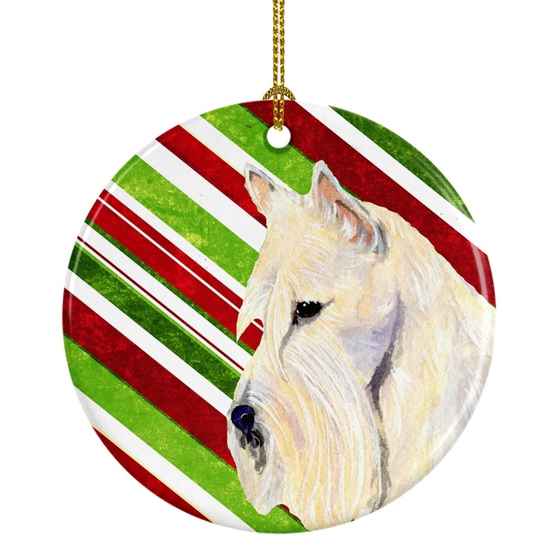 Scottish Terrier Candy Cane Holiday Christmas Ornament - Round Ceramic Ornament  Artist-Designed Keepsake Decoration SS4599