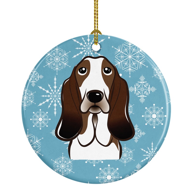 Snowflake Basset Hound Ornament - Round Ceramic Ornament  Artist-Designed Keepsake Decoration BB1677CO1