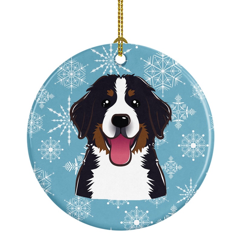Snowflake Bernese Mountain Dog Ornament - Round Ceramic Ornament  Artist-Designed Keepsake Decoration BB1671CO1