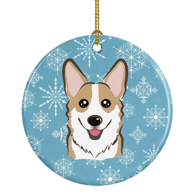 Snowflake Sable Corgi Ornament - Round Ceramic Ornament  Artist-Designed Keepsake Decoration BB1687CO1