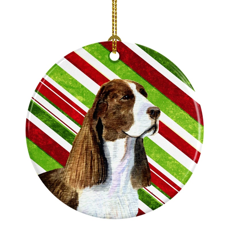 Springer Spaniel Candy Cane Holiday Christmas Ornament - Round Ceramic Ornament  Artist-Designed Keepsake Decoration SS4582