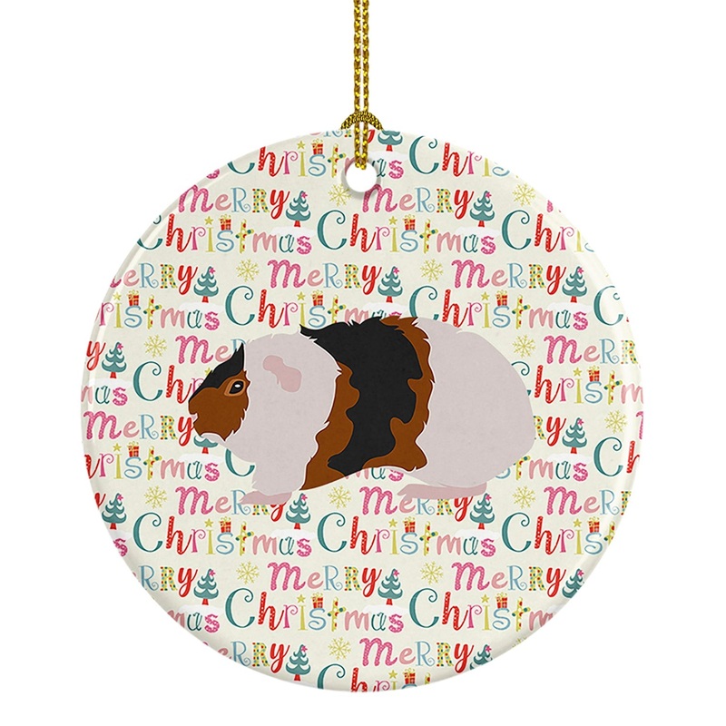 Teddy Guinea Pig Christmas Ceramic Ornament