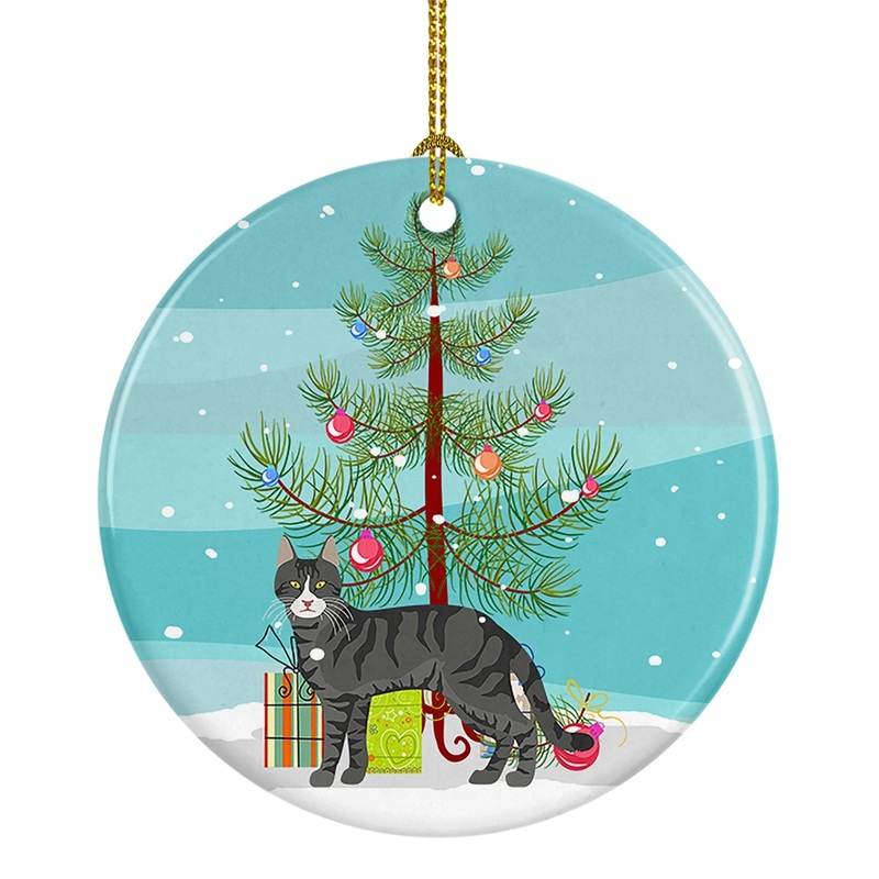 Tricolour Aegean Cat Merry Christmas Ornament - Round Ceramic Ornament  Artist-Designed Keepsake Decoration