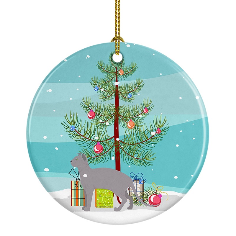 Ukrainian Levkoy #2 Cat Merry Christmas Ornament - Round Ceramic Ornament  Artist-Designed Keepsake Decoration