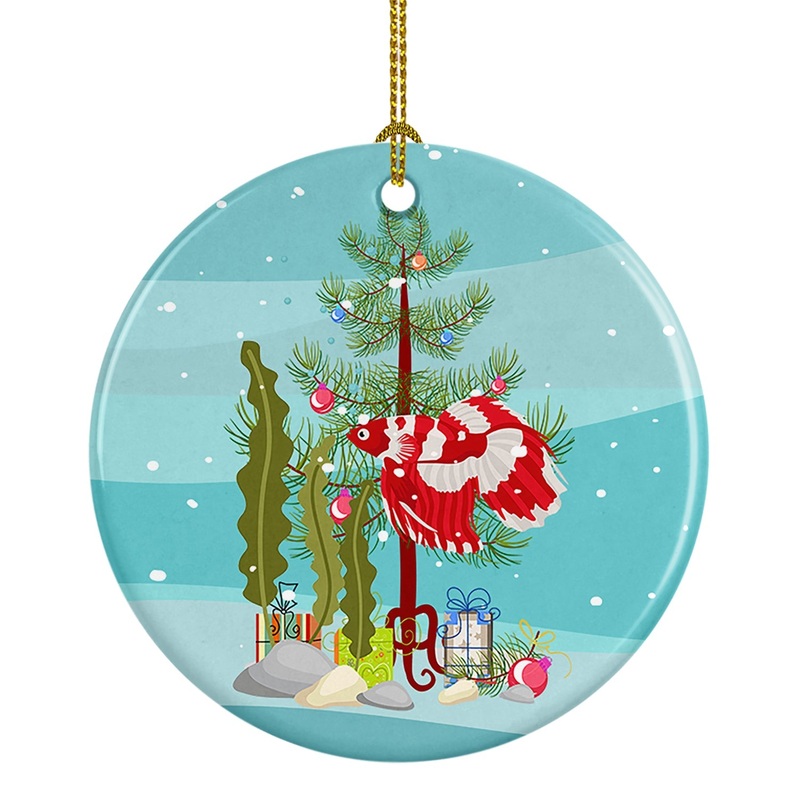 Veil Tail Betta Merry Christmas Ornament - Round Ceramic Ornament  Artist-Designed Keepsake Decoration
