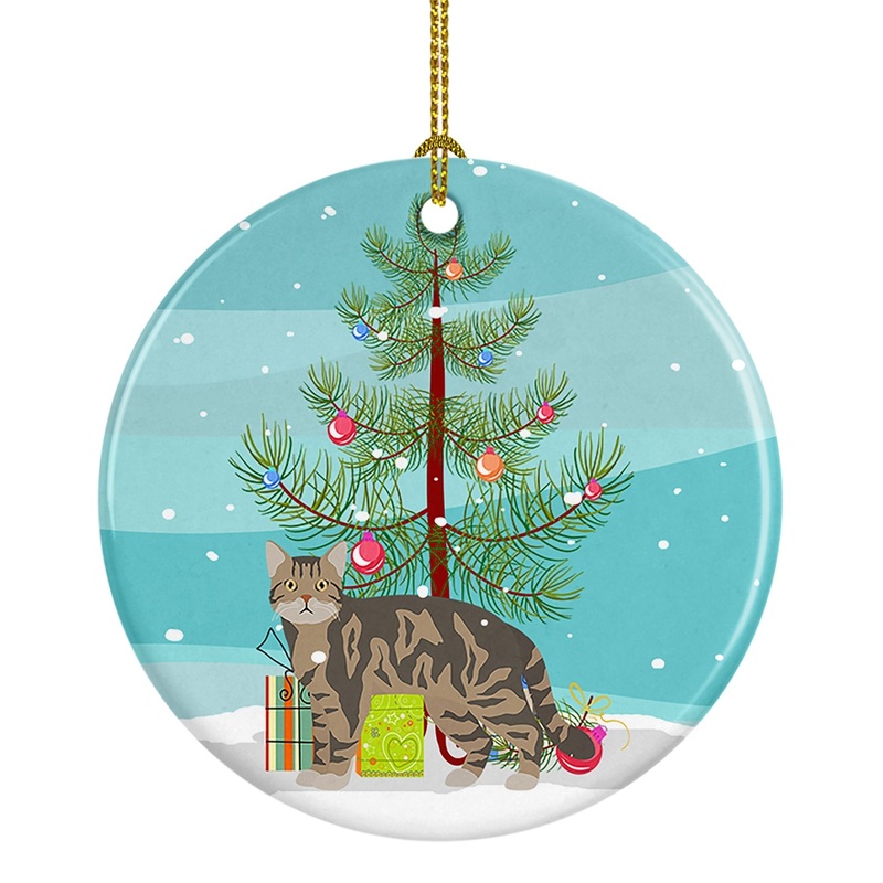 American Wirehair #1 Cat Merry Christmas Ornament - Round Ceramic Ornament  Artist-Designed Keepsake Decoration