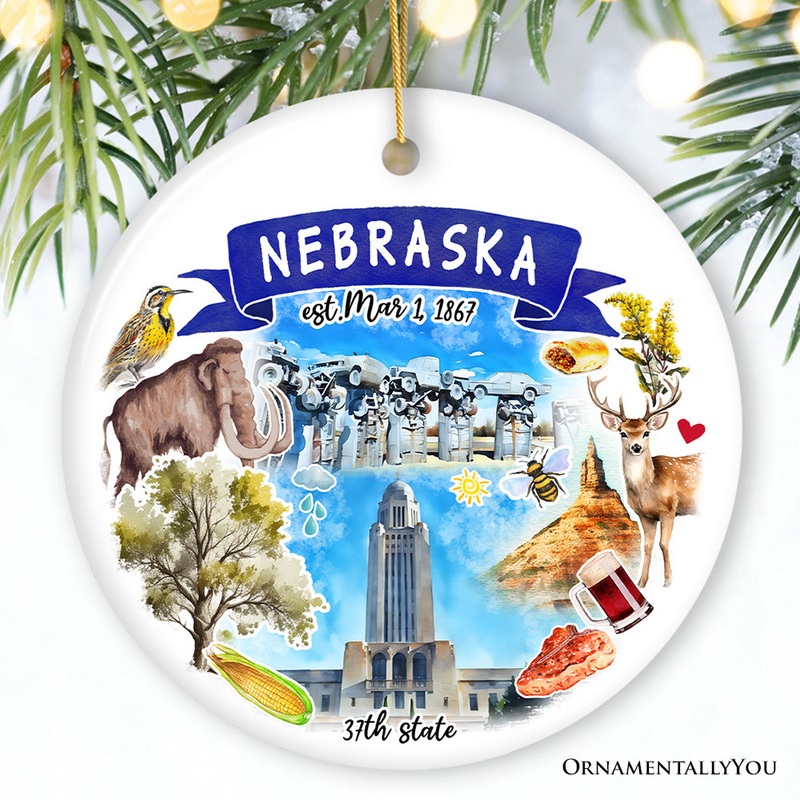 Artistic Nebraska State Themes and Landmarks Christmas Ornament