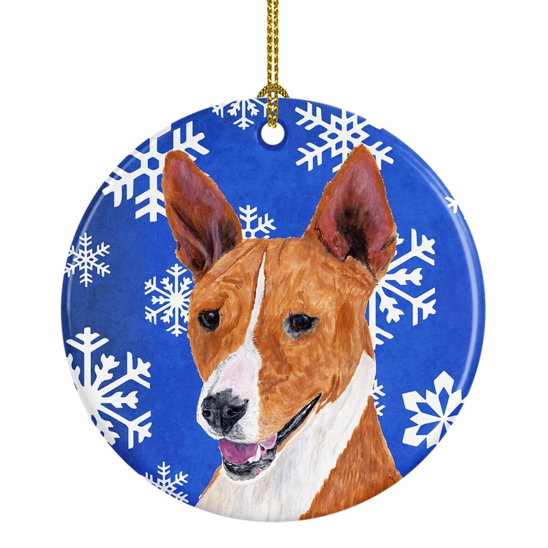 Basenji Winter Snowflakes Holiday Ornament - Round Ceramic Ornament  Artist-Designed Keepsake Decoration SC9387